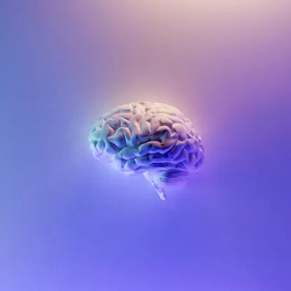 Futuristic rendering of a glowing brain floating in purple light—symbolizing enhanced cognitive function and mental clarity potentially supported by NMN.