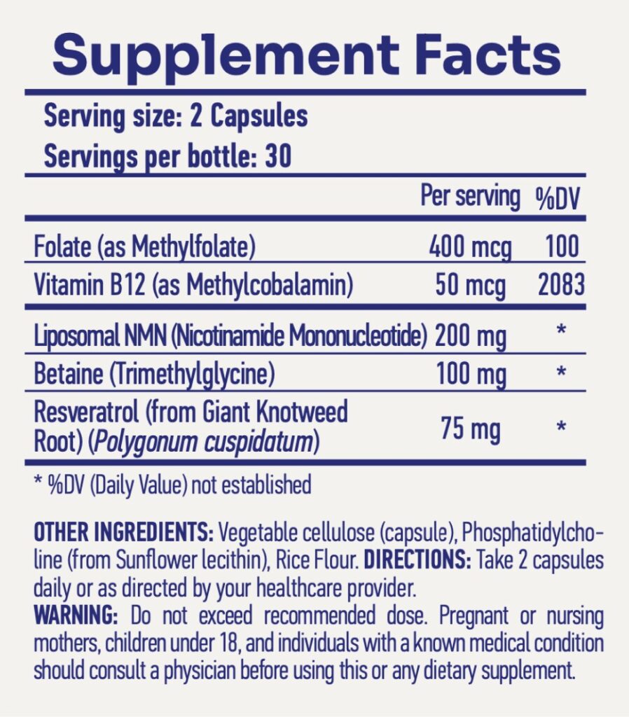 NMN supplement facts table