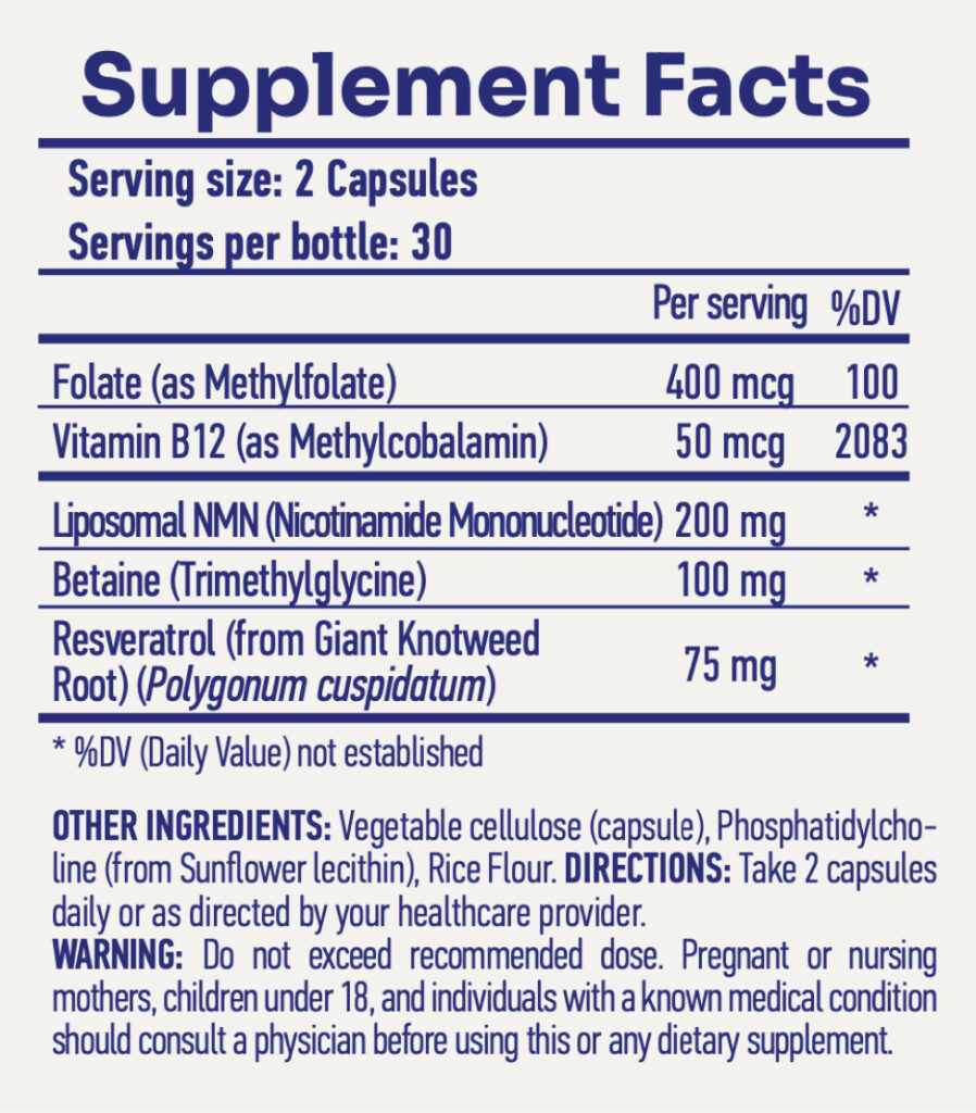 Liposomal NMN supplement facts table