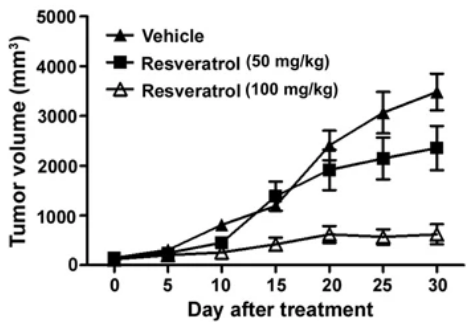 Tumor volume after resveratrol treatment on a graph.
