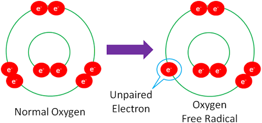 oxidative stress, oxygen loses an electron